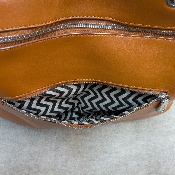 Co-Lab Cognac Leather TOTE Messenger Crossbody Bag Purse Detachable Straps Mid - Picture 4 of 12